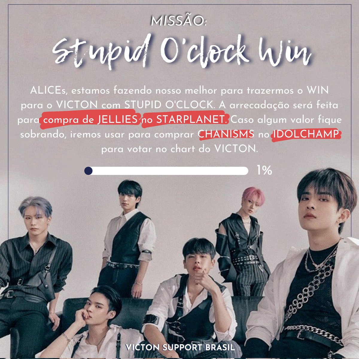 VICTONSUPPORT's tweet photo. [⭐❤️] ALICEs! Estamos arrecando fundos para a compra de jellies no STARPLANET, assim conseguiremos melhorar a nossa porcentagem no ranking. 

PIX: 125f5b22-cbba-4a31-b325-e3da9300680a (Samilly Rodrigues Andrade)

+ infos abaixo:
#VICTON #빅톤 #Stupid_Oclock #스투핏_어클락 https://t.co/6qRBwJQGan