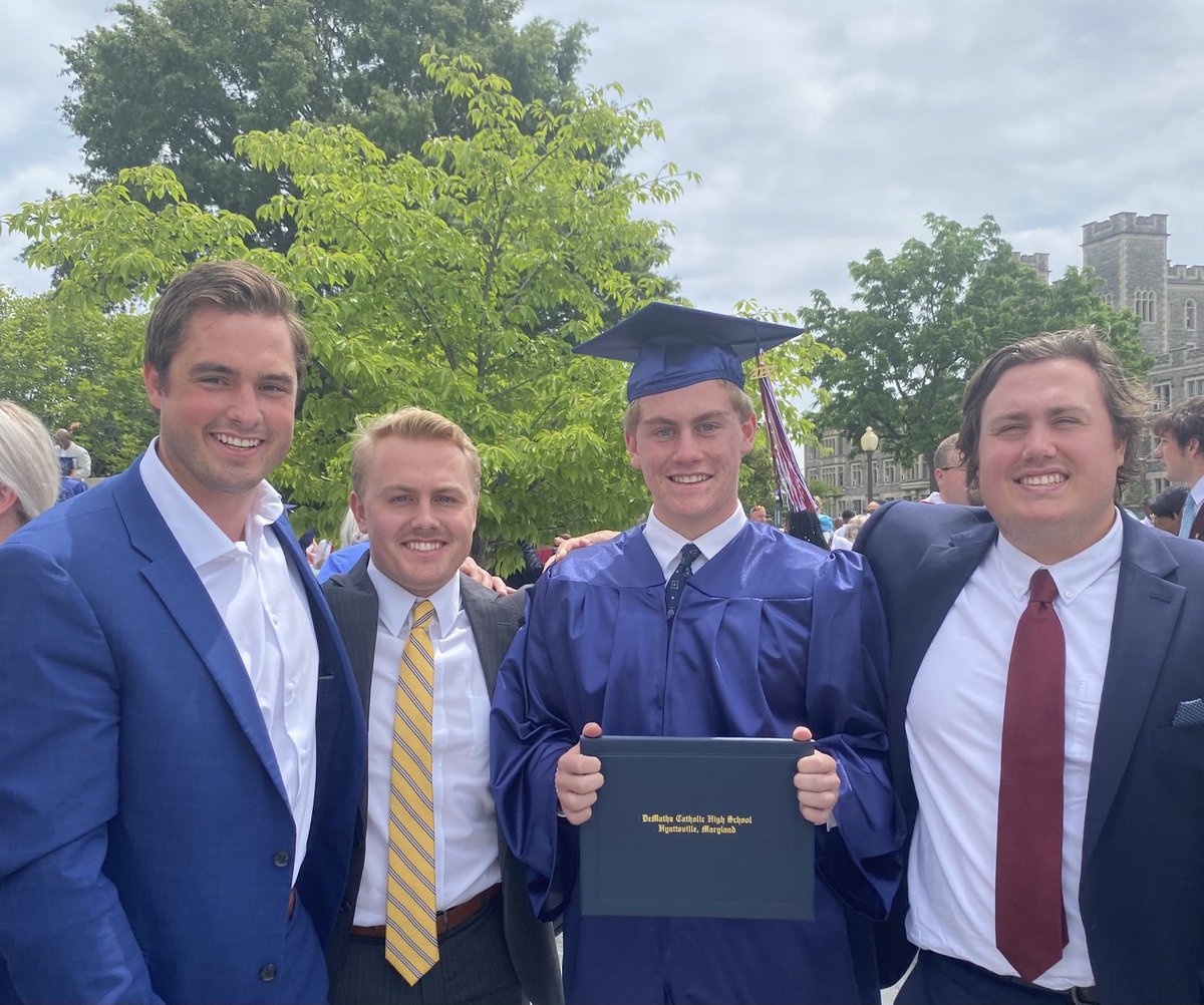 Another ⁦@DeMathaCatholic⁩ graduate in the family-Shane Denman ‘11, Strick Newsom ‘16, Sully Newsom ‘17, and finally Nathan Newsom ‘22.  #onedematha