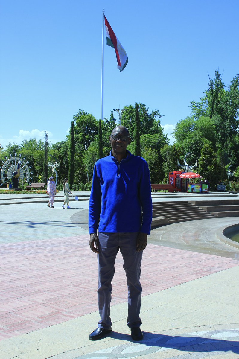 TajikistanPRUN's tweet photo. Absolute delight 2 welcome & take a walk around our #Dushanbe city with my dear brother Ambassador of Senegal 2 the #UN @CheikhN29184311, who came 2 participate @DWaterProcess Conference. Managed 2 👀: 👉@of_tajikistan; 👉Flag Pole Park; 👉 Rudaki Park; 👉 Statue of #Somoni https://t.co/PqXS0n2Va0