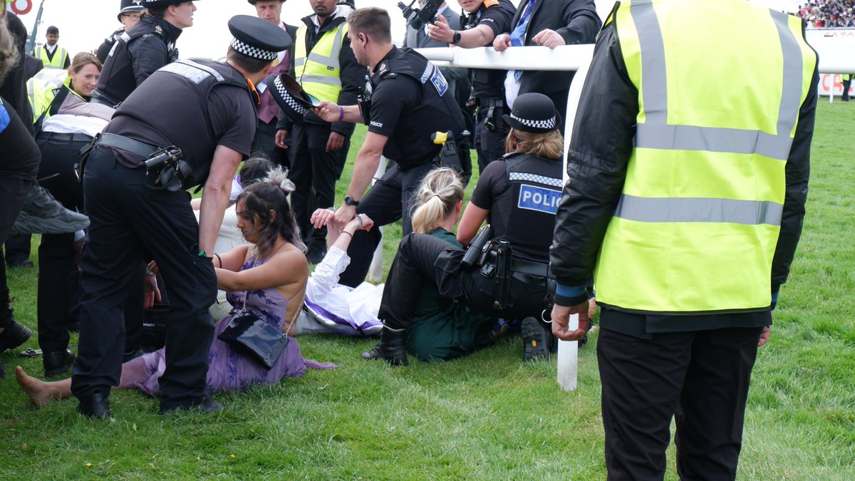 AnimalRising's tweet photo. 6 Animal Rebels have been arrested after disrupting the #EpsomDerby today.
For the animals and for those already suffering due to climate collapse, we continue to demand a #PlantBasedFuture.
To get involved, join our next #StopTheSupply talk on Tuesday - link in bio. https://t.co/scBJBfGawW