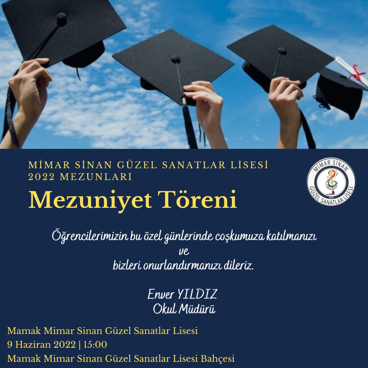 GslMamak's tweet photo. 09.06.2022 Perşembe günü 2022 mezunlarımızı uğurlayacağız. 12. Sınıf velilerimiz ile Bu coşkulu ve gurur verici günde buluşmak üzere. 👨‍🎓👩‍🎓 @MemAnkara @MamakilceMem #mezuniyet #tören #2022mezuniyet https://t.co/wZG70VGOt0