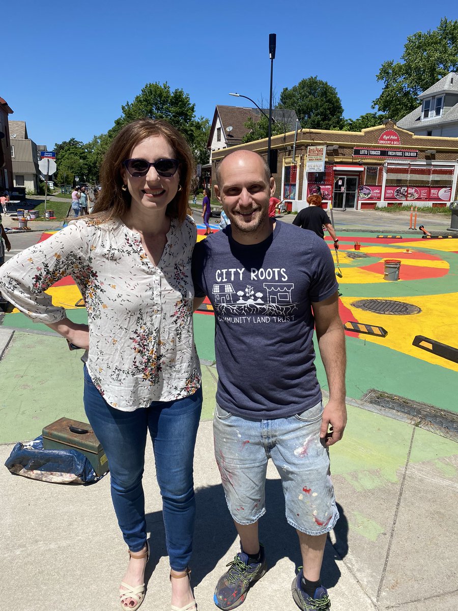 Traffic-calming combined with art! A beautiful event organized by City Roots Land Trust, Connected Communities &amp; more to repaint the intersection of Parsells &amp; Greeley, while having lots of fun! #ROC