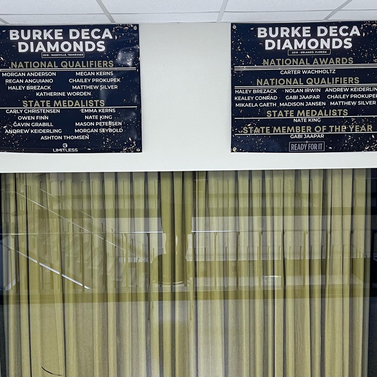BurkeDECA's tweet photo. They say imitation is the highest form of flattery. Well Central DECA, we hope you’re EXTREMELY flattered!

Also, major thanks to Principal Rasmussen for allowing us to showcase our accomplishments for all to see!

#hangingbanners https://t.co/TK6djlP9QJ