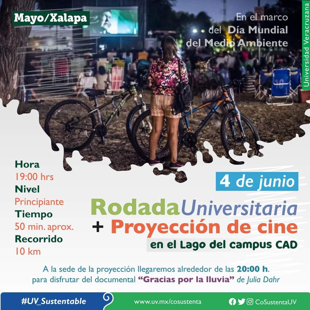 CoSustenta's tweet photo. Nos vamos a la #RodadaUniversitaria🌱🎥 Recuerda que al finalizar se proyectará el documental "Gracias por la lluvia" 🌧
🟩 Programa
19:00 hrs 🚲 Rodada Nivel Principiante
20:00 hrs 🐍 Charla "Cuidado y conservación de la flora y fauna en el Campus CAD"
20:15 hrs 🎬 Proyección https://t.co/Ply5ddTTpT