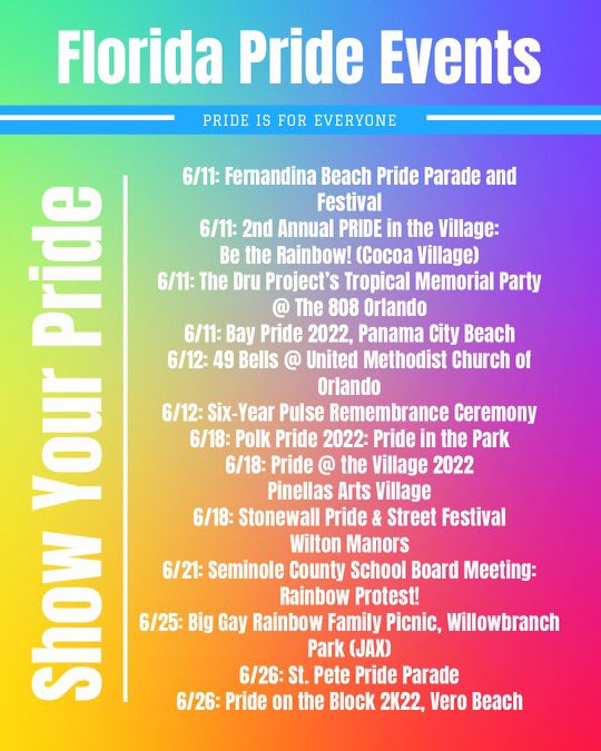 FLFreedomRead's tweet photo. #Pride2022 is in full swing! Check out these great events happening around Florida this month where #WeSayGay🏳️‍🌈 and #WeSayTrans🏳️‍⚧️ https://t.co/8GGN5R0KKn