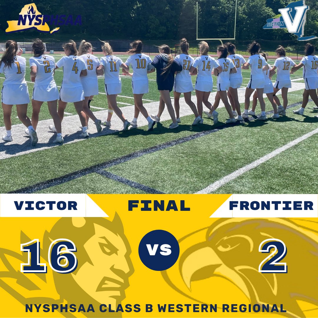 FINAL SCORE
@VictorGirlsLax - 16
<a href="/lax_frontier/">Frontier Girls Lax</a> - 2
<a href="/NYSPHSAA/">NYSPHSAA</a> West Regional
The Girls Advance to the State Final 4 on Friday at <a href="/suny_cortland/">SUNY Cortland</a> 🤜💥🤛