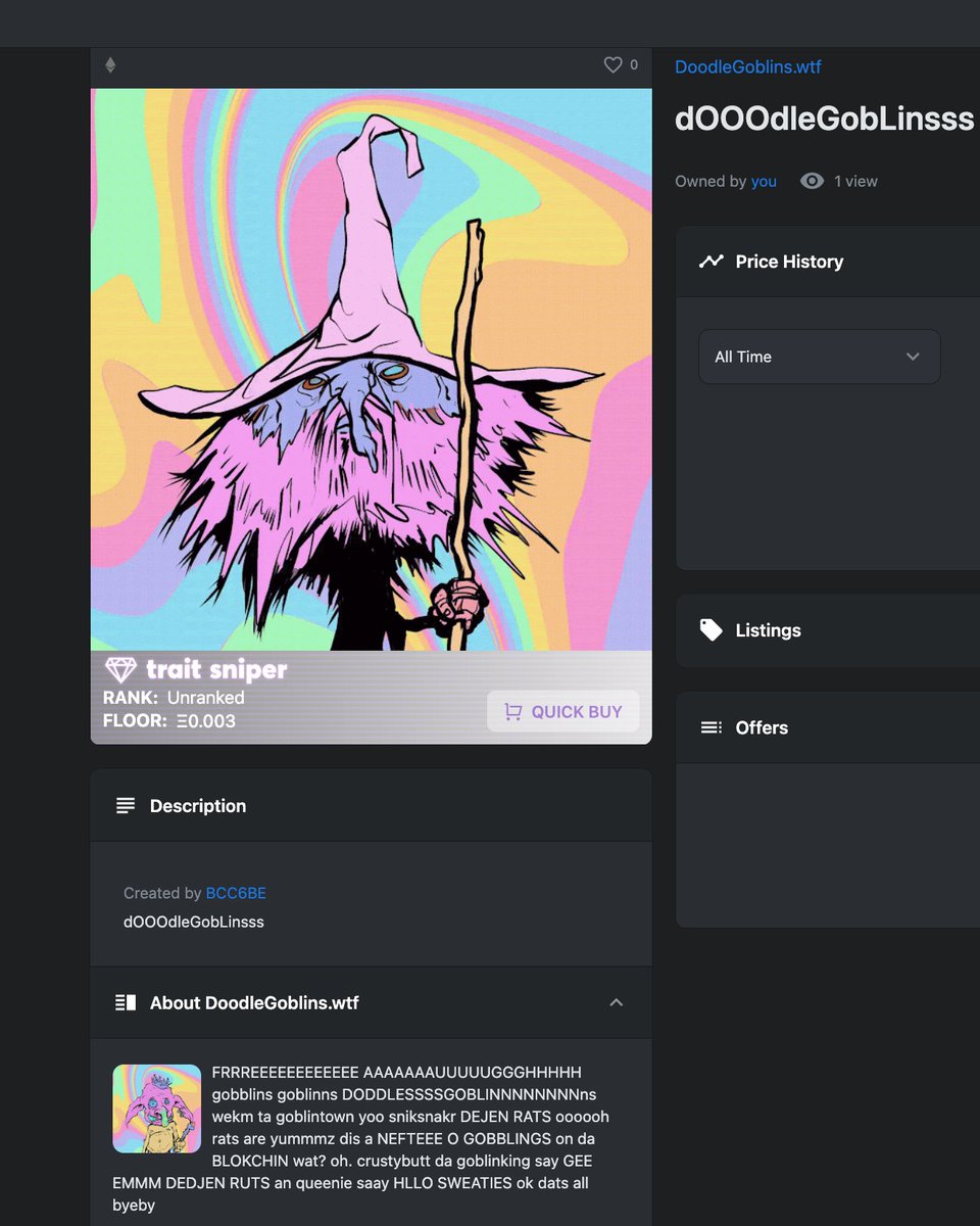 0xNira's tweet photo. @supgoblintown Why does this look eerily similar to this mint from a few days back which is still pending metadata refresh ??? https://t.co/JmyZysHHs6