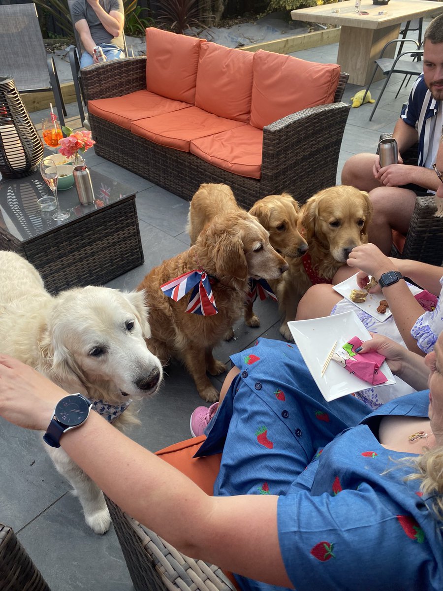 We were at the boys house for a jubilee afternoon tea (🍸🍾🥂🙄) 
We approved of all the food, and Bonnie and I sported a patriotic accessory for the occasion!