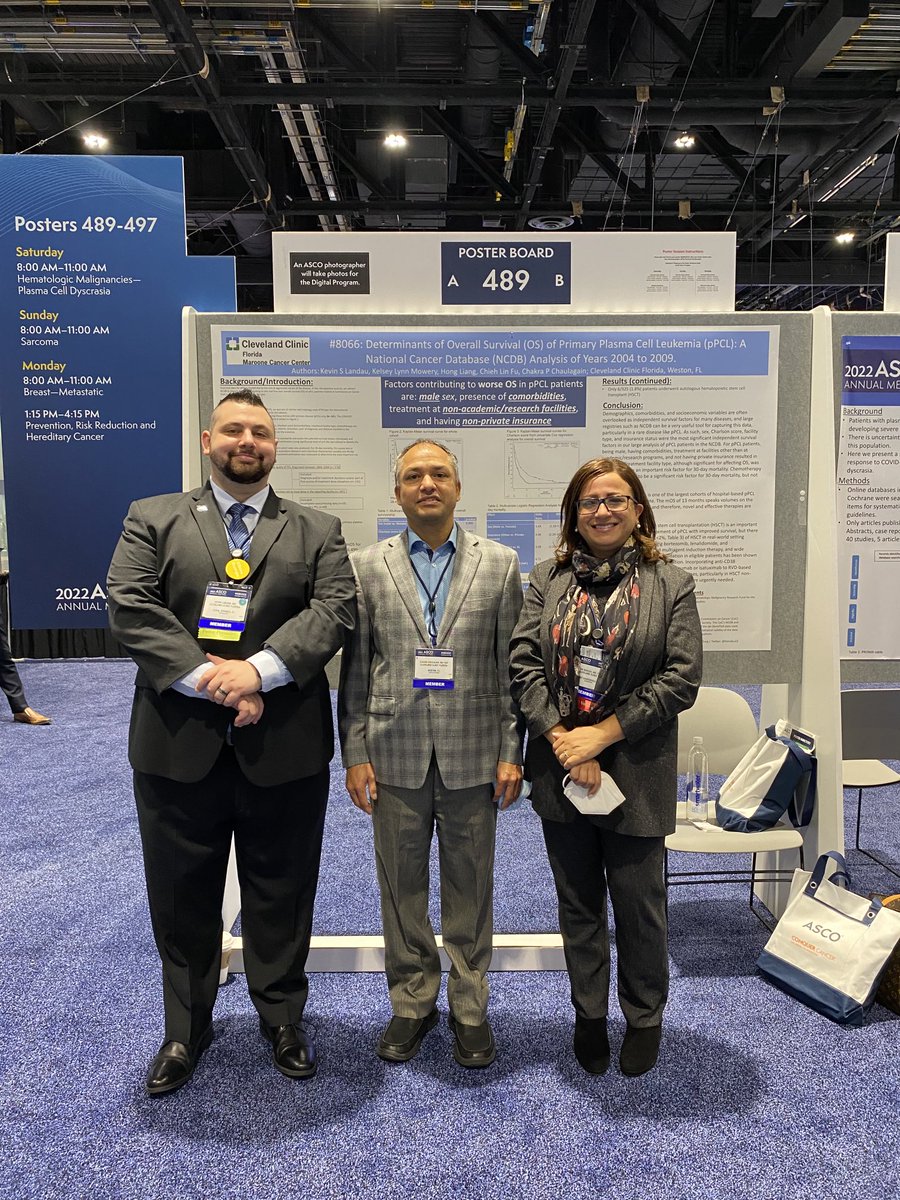 We thank ⁦@drznahleh⁩ for coming to support our research presentation today ⁦@ASCO⁩ 2022 in Chicago. Primary plasma cell leukemia is an aggressive form of multiple myeloma with poor prognosis #mmsm