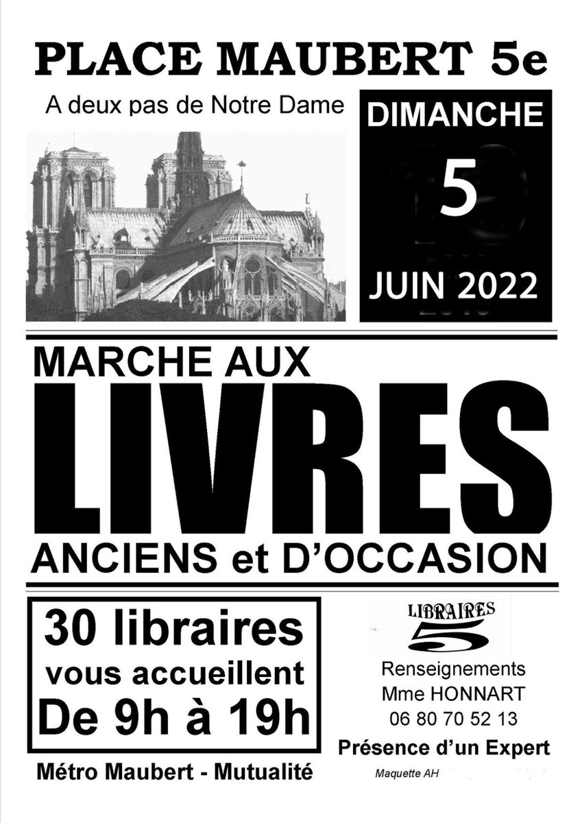 thidep's tweet photo. Demain, dimanche 5 juin, la revue "Histoire &amp; Histoires du 5e" sera présente sur le marché du livre ancien qui se tiendra place Maubert (75005). Ce sera l'occasion d'y annoncer ma prochaine exposition sur le thème "Le quartier Maubert".

#Paris5
#HistoiredeParis https://t.co/hrOJFF7d3H