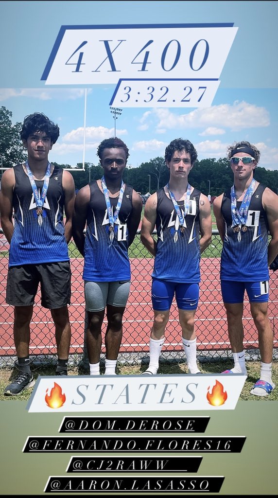 HammHSBoysTrack's tweet photo. We end the day with our 4x400 PRing again to move up from 8th to 5th! Congrats to Juniors Domenic DeRose, Fernando Flores, Sophomore Aaron Mull, and Freshman CJ Handy. All 4 boys qualified for 2 events & Domenic for 3 events!🔥STATES🔥#BlueDevilsFamily https://t.co/YSudDQwmpG