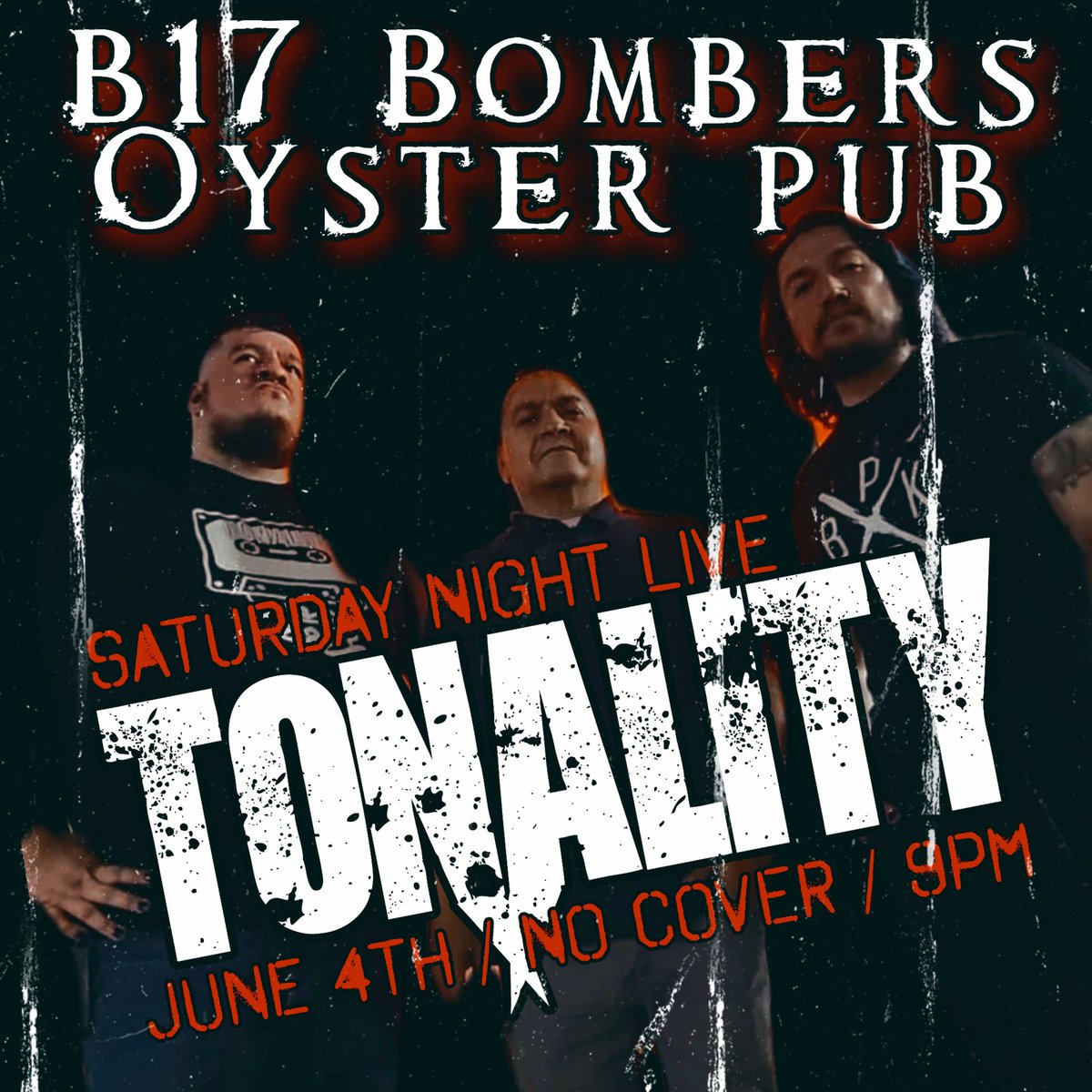 TonalityRocks's tweet photo. Saturday! Let's keep this weekend alive!! Stop on by B-17 Bombers Oyster Pub tonight for some good ol' rock! Grab some grub and some brews and join us for music starting at 9pm #TonalityRocks https://t.co/xVO4kcjwYb