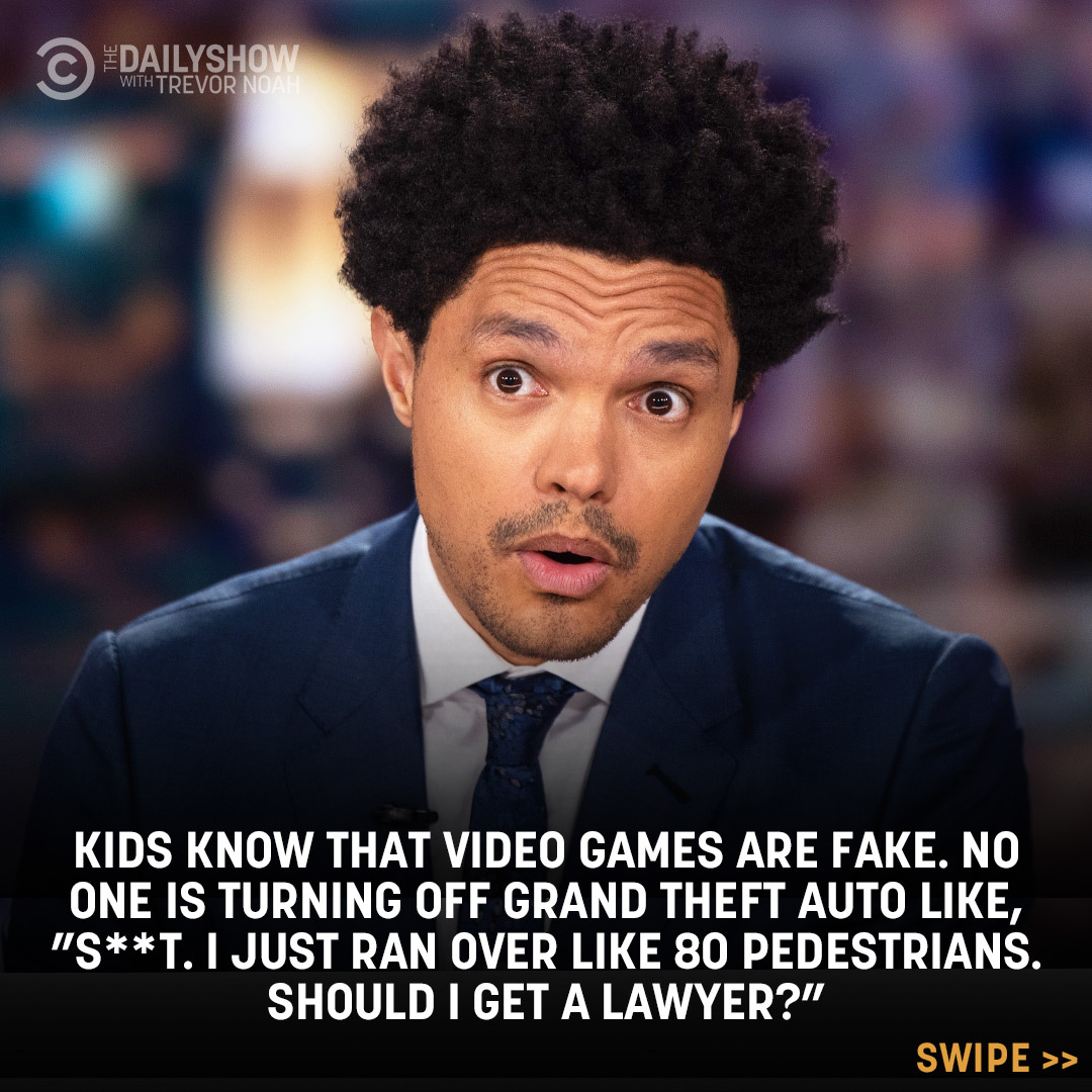 TheDailyShow's tweet photo. Kids understand the difference between video games and real life, why don’t conservatives? https://t.co/2ofd5coCyY