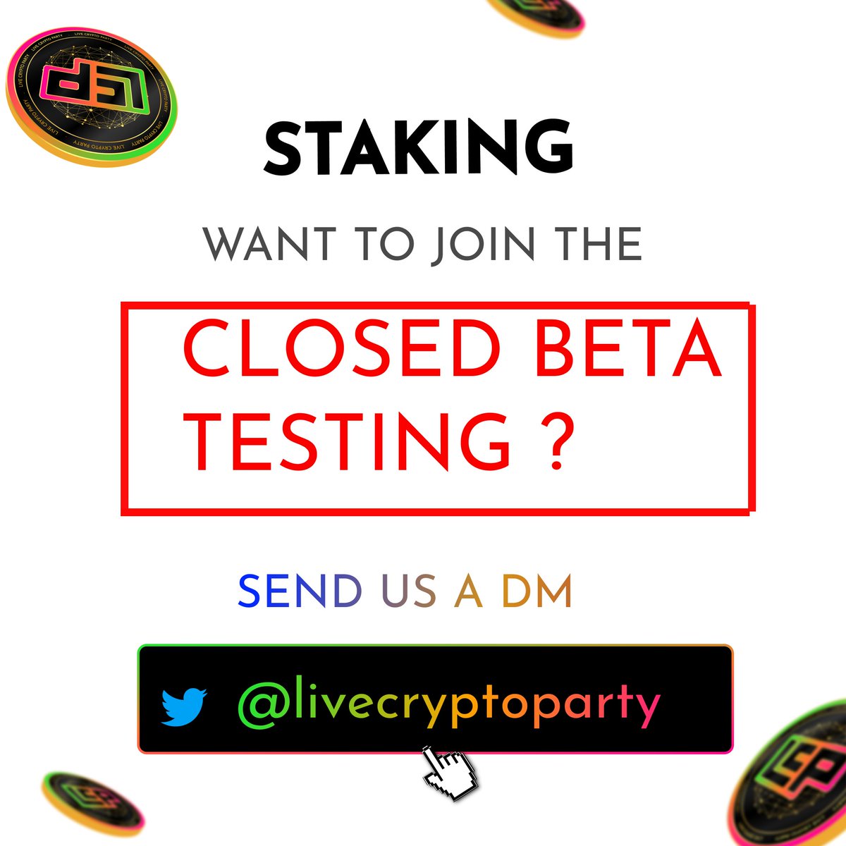 Yo #LCPIANS, staking will go live soon!. Stakers in v1 will be able to seamlessly transition to V2 with a single click.😋

Can't wait yea? Join the closed Beta testing &amp; be among the first 20 to test this beast! LFG🚀

##Buidl with LCP #Livecryptoparty #LCP #Metaverse #blockchain