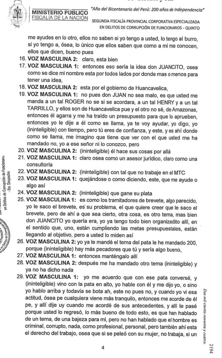 gvillasis's tweet photo. El Comercio tuvo acceso a la transcripción oficial de la conversación entre Zamir Villaverde y el exministro Juan Silva. Fiscalía confirma la autenticidad de este documento de 9 págs que obra en despacho de fiscal anticorrupción Karla Zezenarro. https://t.co/tr1a0S5CX0