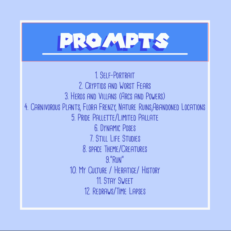 MTSUACMSIGGRAPH's tweet photo. We are at week 2!! CRYPTIDS and WORST FEARS! I wanna see something that'll give me shivers down my spine😱☠️

We also have the full list of prompts available so check that out and see which prompts you want to participate in❤️✨️

Remember to tag me👀
#mtsucreate #prompts https://t.co/MDUbwFv7FZ