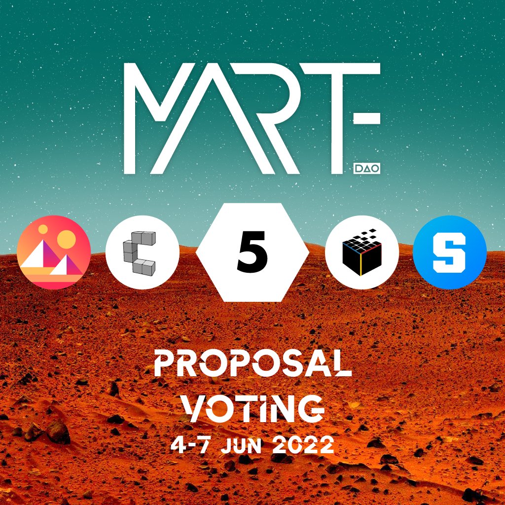 theMARTEproject's tweet photo. The fifth MARTE DAO proposal voting is already published and it will be open until June 7 on The MARTE Project @SnapshotLabs space ⚡️

https://t.co/n0cr2j3Kua

#MARTEproject #MARTEtoken $MARTE #DAO #NFT #NFTs #NFTCommunity #crypto #art #Metaverse https://t.co/vr3Q5lUzLy