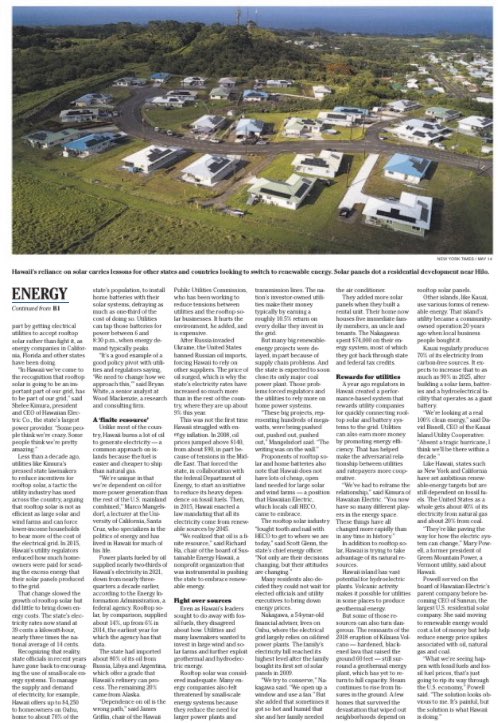 Hit hard by high energy costs,  Hawaii looks to the sun
printreplica.staradvertiser.com/?publink=1ac24… “They’re like paving the way for how the electric system can change… The solution looks obvious to me… the solution is what Hawaii is doing.”