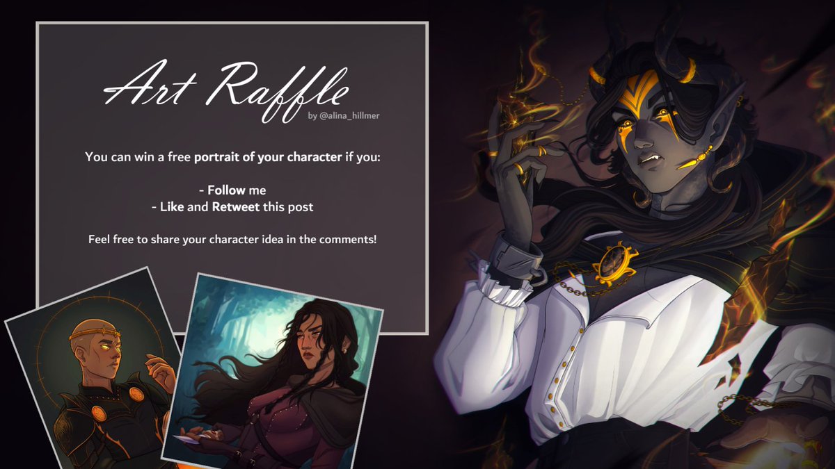 🌙✨It's ART RAFFLE time! ✨🌙

To celebrate 100 followers I'm giving away a free portrait of a character of your choice.

How to enter:
✨ Follow me!
✨ Like and Retweet this post!

🌙Deadline is 1st of July 🌙

Feel free to tell me about your character in the comments! ❤️