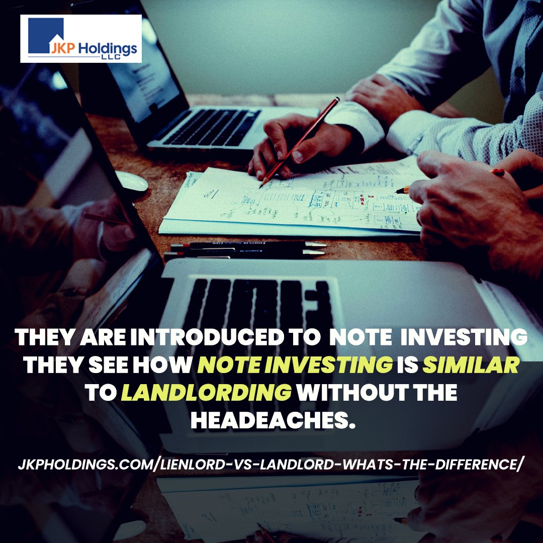 JkpHoldings's tweet photo. Often times real estate investors who start out as landlords get burnt out. But when they are introduced to Note Investing they see how Note Investing is similar to landlording without the headaches. https://t.co/Pyx0b6k2ly
#realestate #noteinvesting #noteinvestor #notebuyer # https://t.co/Vk1l4DhZsX