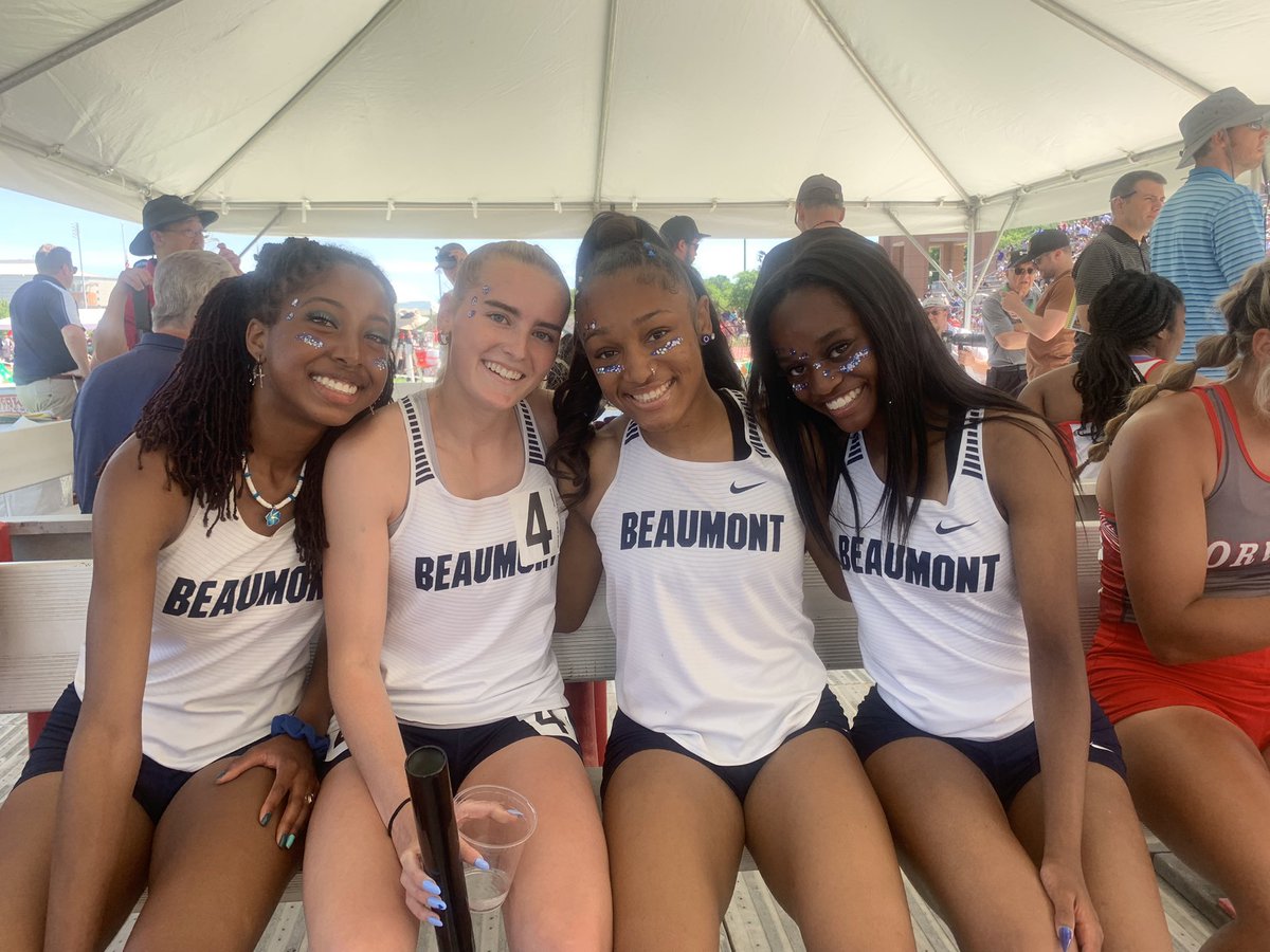 The Beaumont Girls 4x400 relax after a hard fought race <a href="/OHMileSplit/">MileSplit Ohio</a> #OhioTrack2022