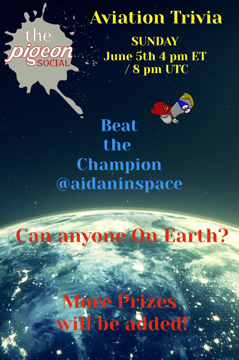 FreedomFlockerz's tweet photo. 🚨24 HOURS UNTIL TRIVIA🚨
🚀Aviation Trivia!🚀 #13
June 5th
4 pm ET / 8 pm UTC
Out of the World Fun!
👉https://t.co/0L4UYuIVsR
🏆1st Place Prize @BossBabesNFT🏆
🎁Random Giveaway🎁
#NFT #nfts #NFTCommmunity #pigeonsflytogether #NFTGiveaways #nftfreemint https://t.co/qNaMFM1Qsh