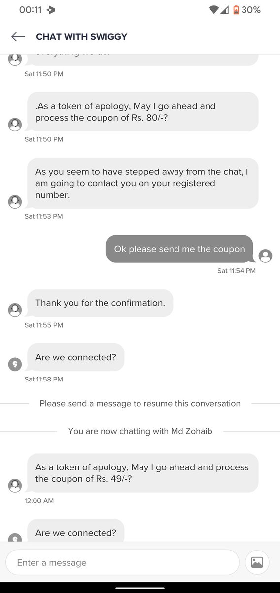 SrivatsavMatam's tweet photo. @swiggy_in @SwiggyCares can deliver food but can't deliver on the promises made.
#swiggyistheworst
#swiggy https://t.co/CWcxY7pOr0