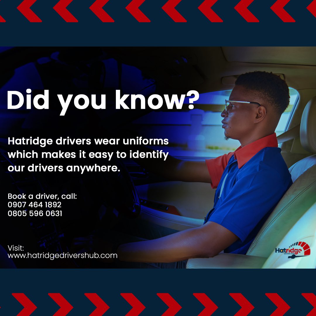 Hatridgedrivers's tweet photo. Did you know that Hatridge drivers wear uniforms which makes it easy to identify our drivers anywhere?
.
.
Hire a Hatridge driver today❕ visit https://t.co/M5BjiDaf3w to sign up or call ☎️ 09074641892 for more enquiries 

#drivershub #explorepage #AbujaTwitterCommunity https://t.co/VBFT10IWLn