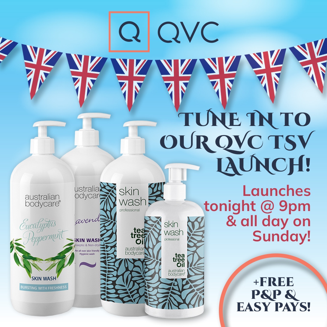 AustralianBodyC's tweet photo. Don't miss our QVC TSV launch at 9pm followed by a full day on Sunday with sensational offers on our skin wash with Easy Pays AND FREE P&amp;P over the Queen's Jubilee weekend! https://t.co/zQW5cujf9d 🌱 #qvc #qvcuk #qvcbeauty #tsv #qvctsv #easypays https://t.co/B8soBUrR3n