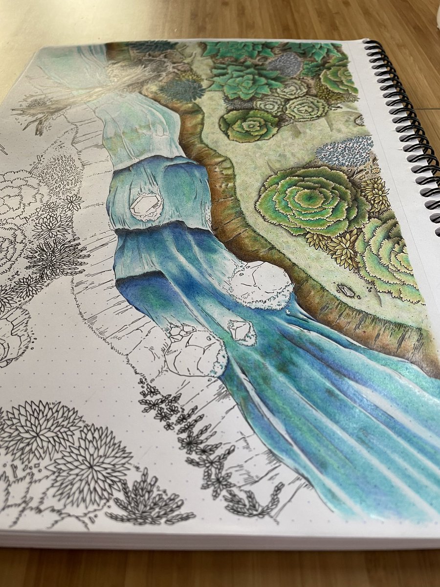 scales_with_dex's tweet photo. Making a start on the stream, which although I have looked forward to, I have found difficult, having never coloured water before. It is certainly a learning curve and I feel I need to observe and either paint or colour more water in the future.
#dndmaps #handdrawnmaps #DnD https://t.co/Y6HxzngBGP