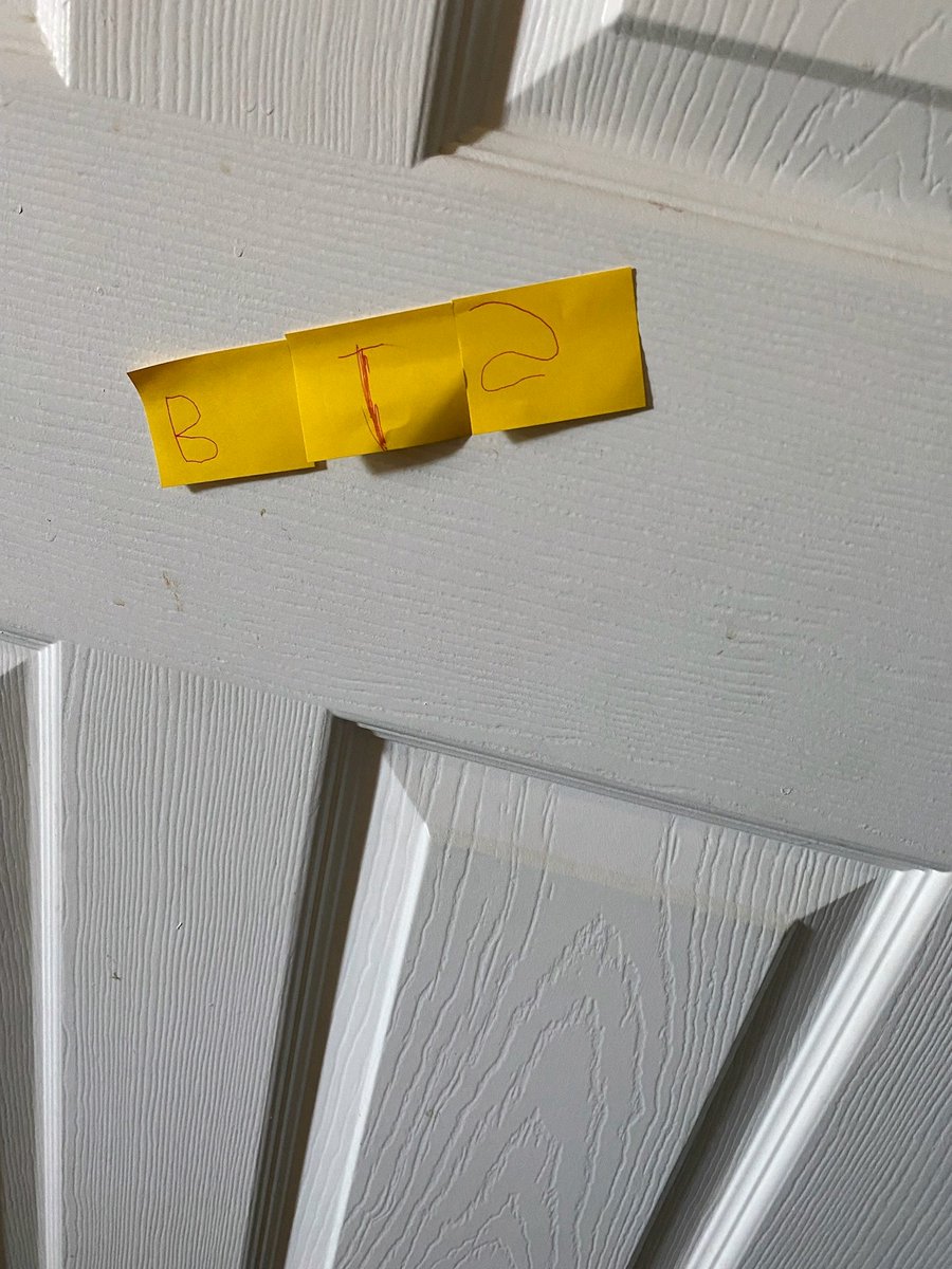 My 4.5 year-old told my wife and I she was busy writing "an important word". We came around the corner to this on her door. #baby army #BTS_Proof