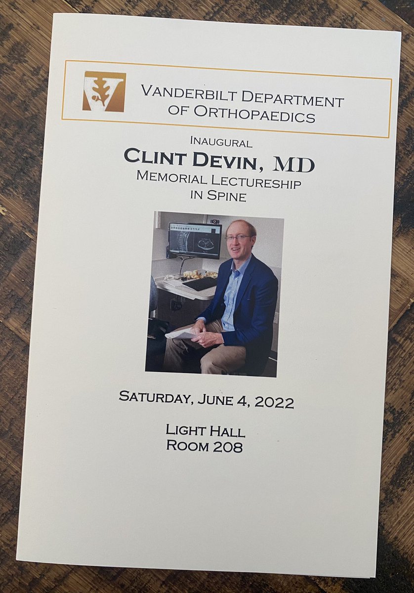 PJ Chandler, MD, FAAOS (@pj_chandler) on Twitter photo The inaugural Clint Devin, MD Memorial Lectureship in Spine was a moving experience. The impact that #ClintDevin had here at <a href="/VUMCOrtho/">Vanderbilt Orthopaedics</a> and in spine surgery is profound. I never met him but it is clear his legacy is ever present. #orthotwitter #spinesurgery The inaugural Clint Devin, MD Memorial Lectureship in Spine was a moving experience. The impact that #ClintDevin had here at <a href="/VUMCOrtho/">Vanderbilt Orthopaedics</a> and in spine surgery is profound. I never met him but it is clear his legacy is ever present. #orthotwitter #spinesurgery