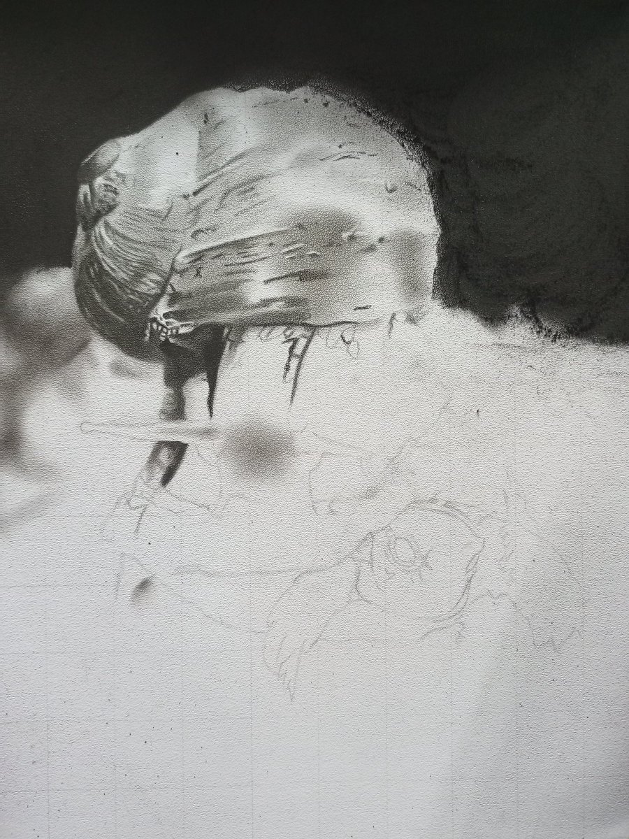 Graphite and charcoal drawing in progress
Title: SELFLESS
#killtheshill
#NFTshill 
#collectors
#sotheby