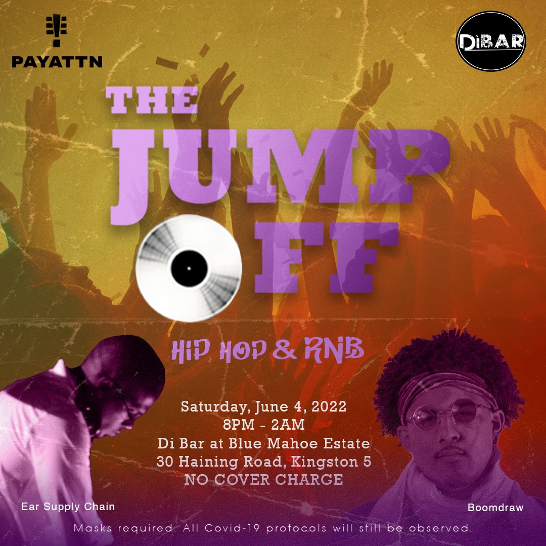 FiveSteez's tweet photo. We are now live at The Jump Off tonight! Hip Hop and R&amp;B all night! No cover charge! Right at Di Bar at Blue Mahoe Estate, 30 Haining Road! https://t.co/a5xIUEaQqa