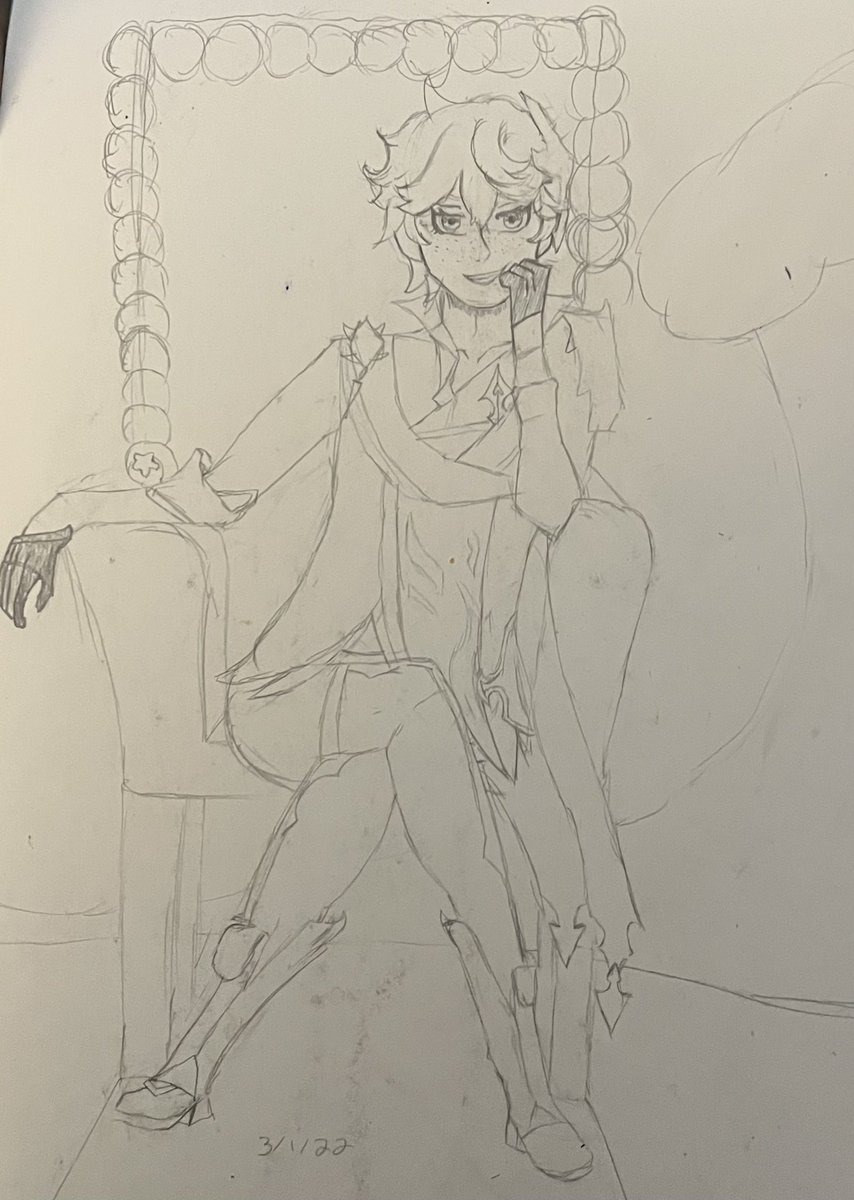 srry guys I forgor my password here’s a sketch I never finished of Childe tho  
#GenshinImpact #tartaglia #childe #fanart