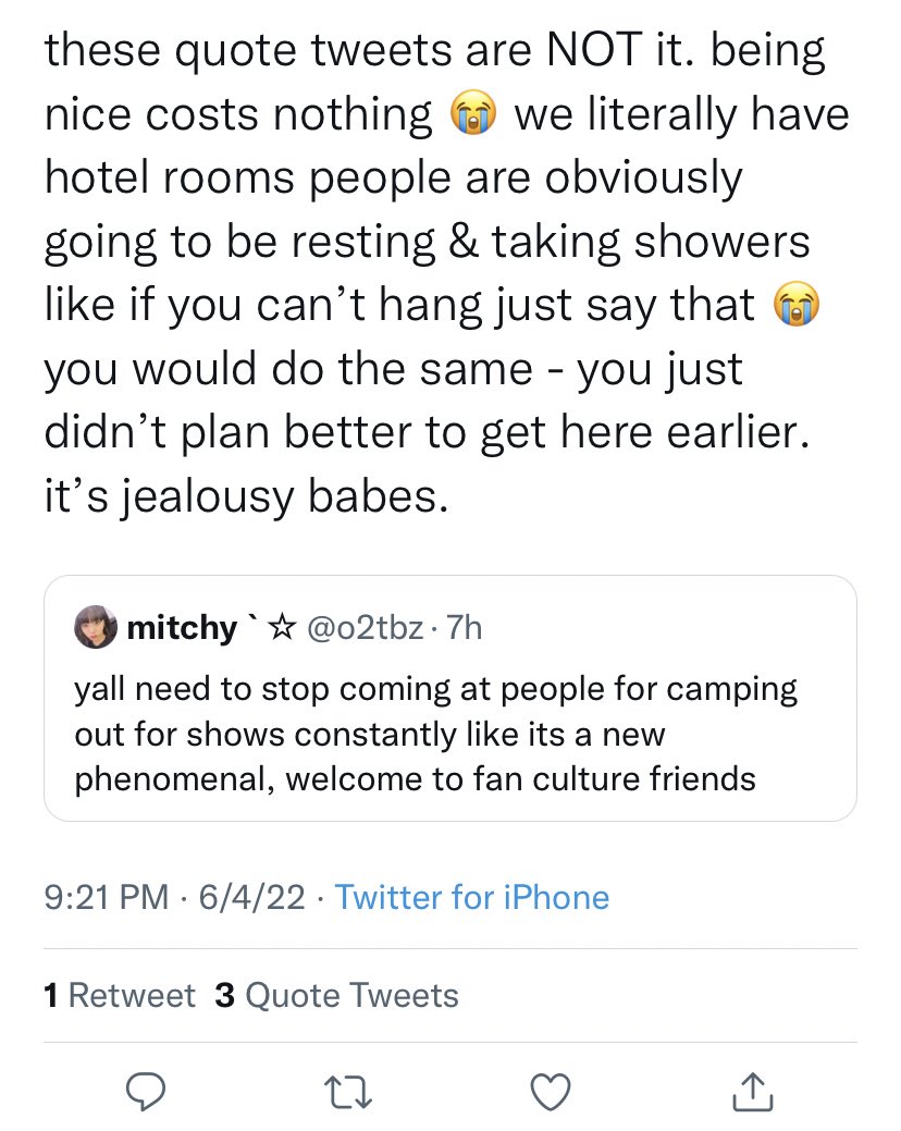 jumilsric's tweet photo. jealous of what..y’all not listening to the venue who put very clearly to NOT CAMP OUT https://t.co/oMHib2zXXc