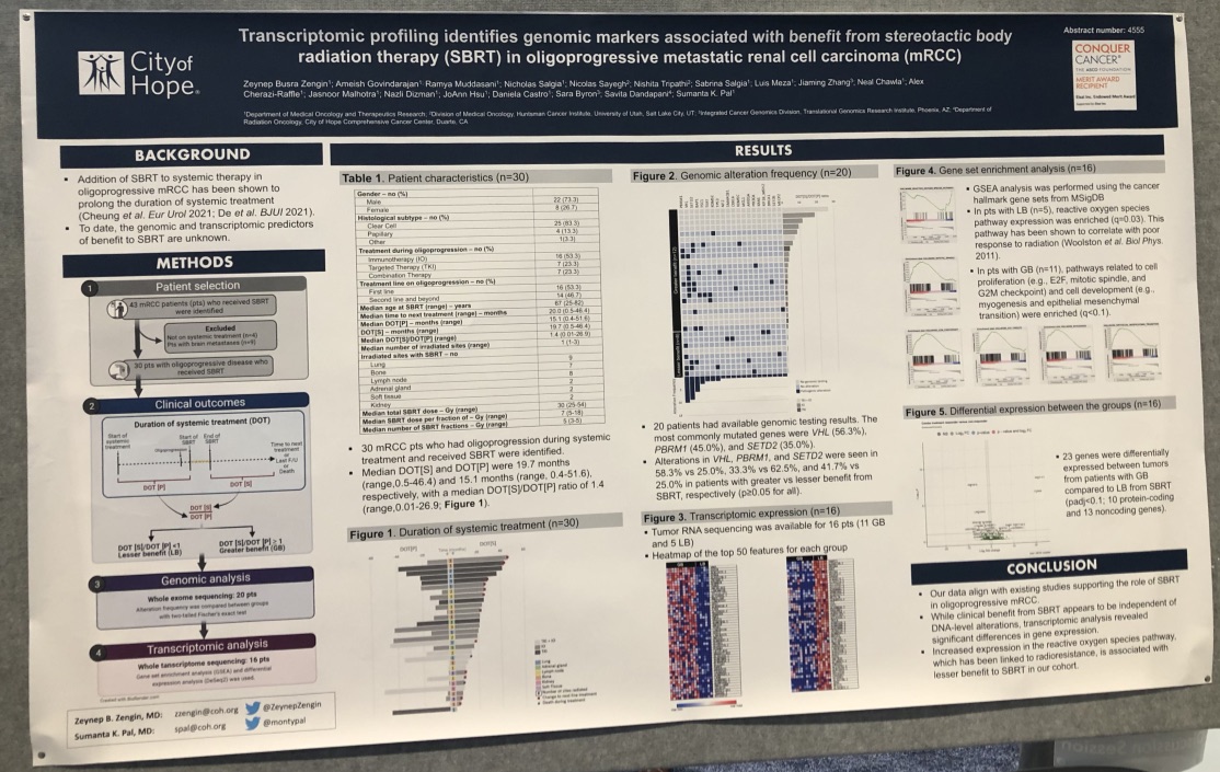 Elegant work by <a href="/ZeynepZengin/">Zeynep Zengin</a> and <a href="/montypal/">Sumanta K. Pal, MD, FASCO</a> at <a href="/cityofhope/">City of Hope</a> identifying genomic predictors of response to SBRT in oligoprogressive mRCC @ASCO22