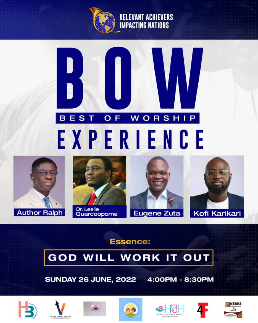 #GodWillWorkitOut 

Join hundreds of JESUS LOVERS to Worship on 26th June, 4pm at Estees Bee Event Center, East Legon (Near the Underbridge traffic light). Contact me for a free reservation code.