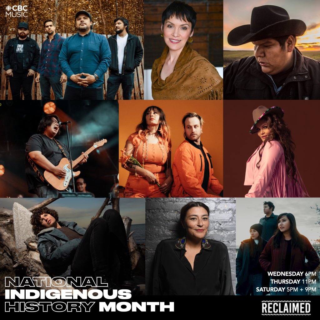 CBCReclaimed's tweet photo. Celebrate #IndigenousHistoryMonth tonight at 5pm @CBCMusic and 9pm @cbcradio to hear new music from @SilverWolfBand @AnsleySMusic @brandivezina1 @DoubleRiderBand @mandthespanks and more #NIHM #IndigenousPeoplesDay https://t.co/jkdCtikFmm
