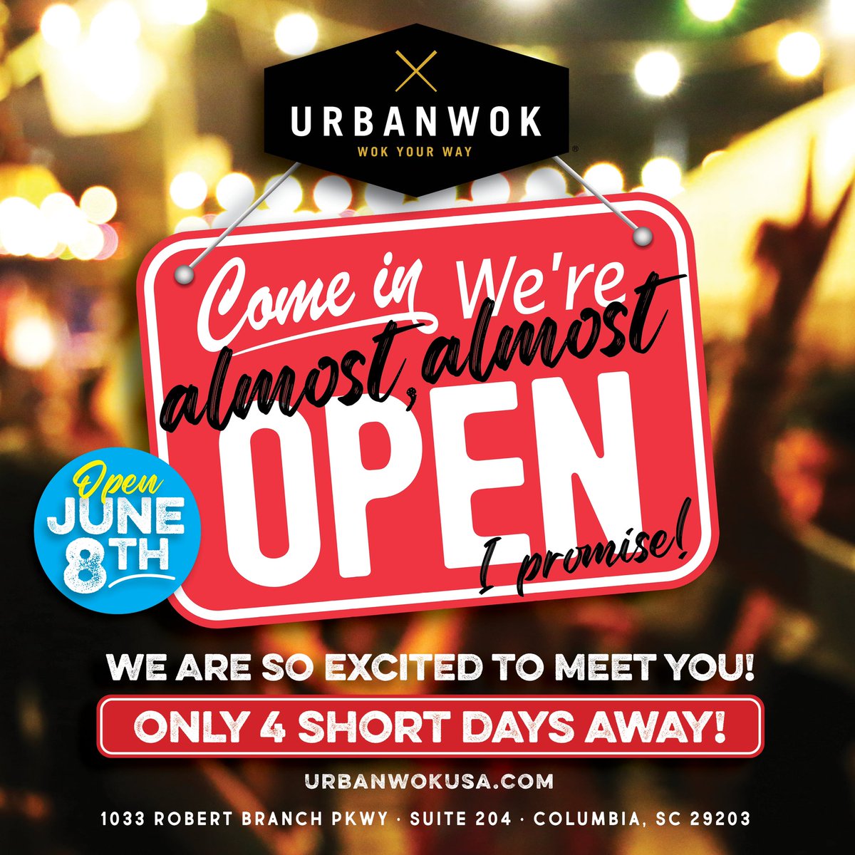 Columbia, South Carolina only 4 More Days!  urbanwokusa.com