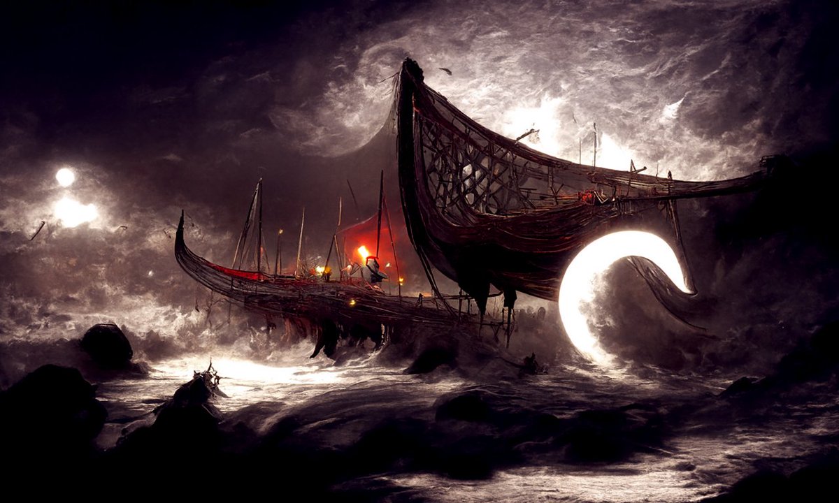 DevonBortscher's tweet photo. I've been messing around with #discodiffusion #aiart . Super amazed at what it can do...
#generativeart #vikingboat https://t.co/3YMCSxaCYd