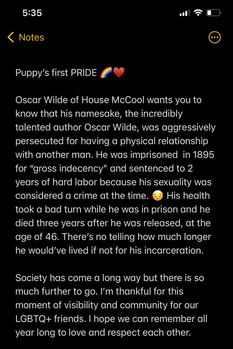 _StephanieHaney's tweet photo. Puppy’s first PRIDE 🌈♥️
Oscar Wilde of House McCool encourages you to take this moment to read up on what happened to his namesake Oscar Wilde in the final years of his life.
#PrideMonth #pride #prideincle #proudally #loveislove https://t.co/lGHfvke3Zd