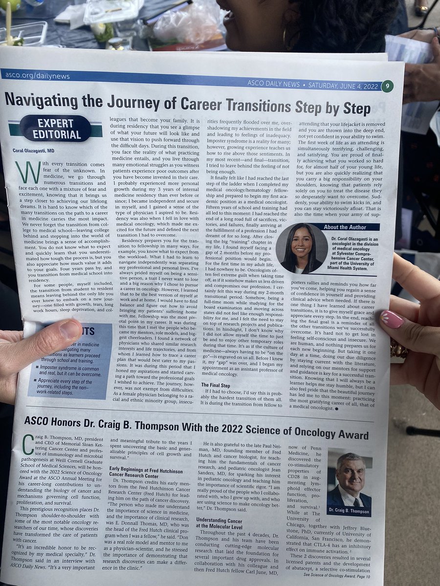 Oh hello, that’s me! 🙋🏽‍♀️

Thank you @ASCO daily news for featuring my article “Navigating the Journey of Career Transitions Step by Step”.

#ASCO22 #FlorezLab