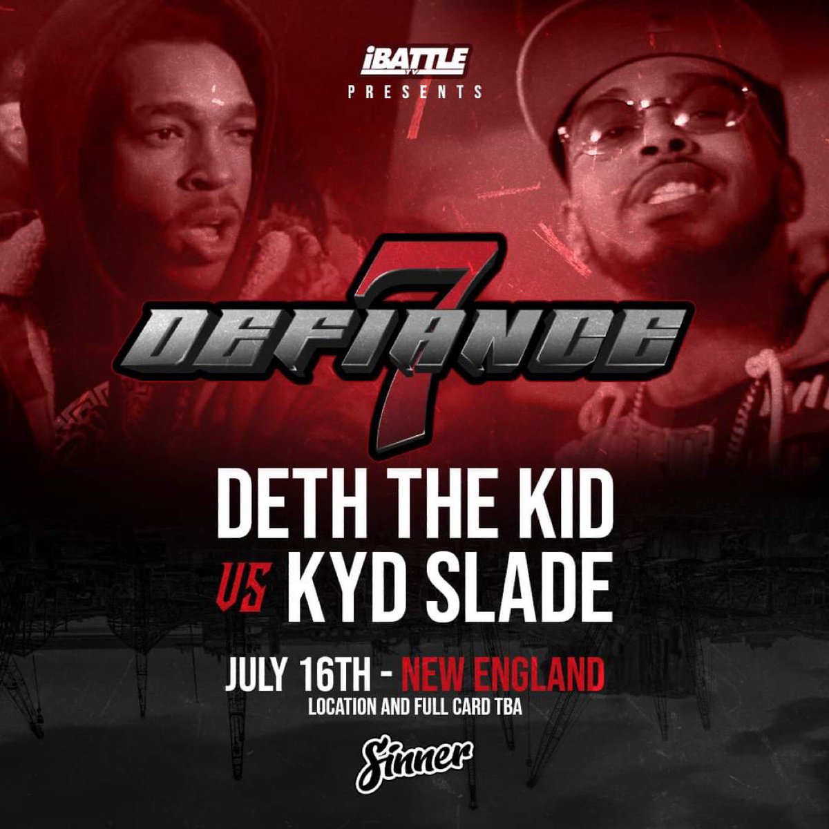 iBattlePromo's tweet photo. July 16th #DEFIANCE7 
@DethTheKidder vs @453Slade 

Streaming only on iBattleTV. 
Artwork by @CircleofSinners https://t.co/KE5oswXmuf