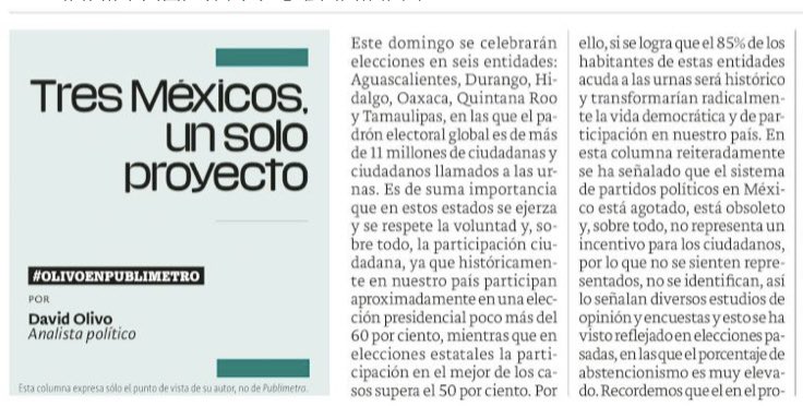 #OlivoEnPublimetro “Tres Méxicos, un solo proyecto  “- publimetro.com.mx/opinion/2022/0… #Columnas #Mexico #BuenSabado