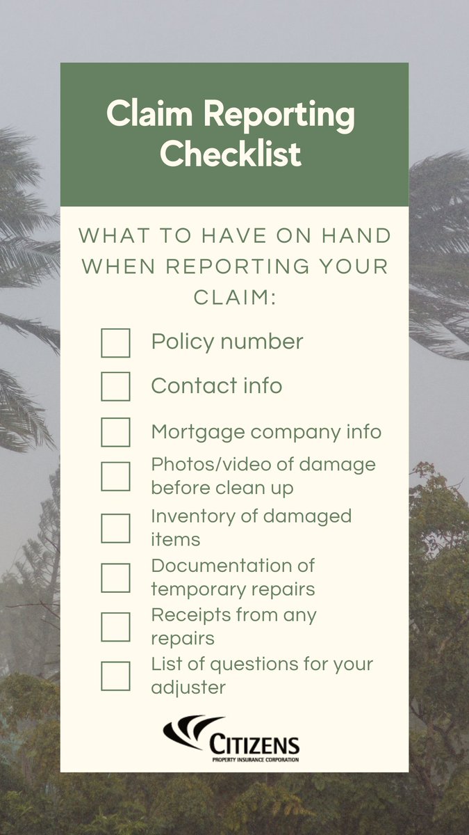 citizens_fla's tweet photo. #CallCitizensFirst: Damage from Potential Tropical Cyclone One ? We're here to help. Report your claim 24/7/365 online via myPolicy at https://t.co/wjhW2Ic81Q or by phone at 866.411.2742. Use this checklist to help gather important info to start the process. #CitizensIsReady https://t.co/54tEOGKL0T
