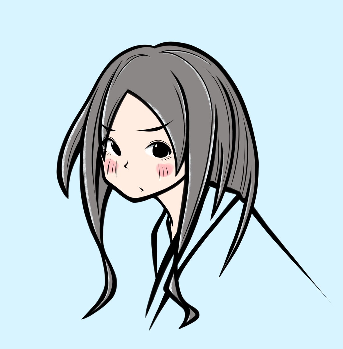 1girl solo blush long hair simple background black eyes looking at viewer  illustration images