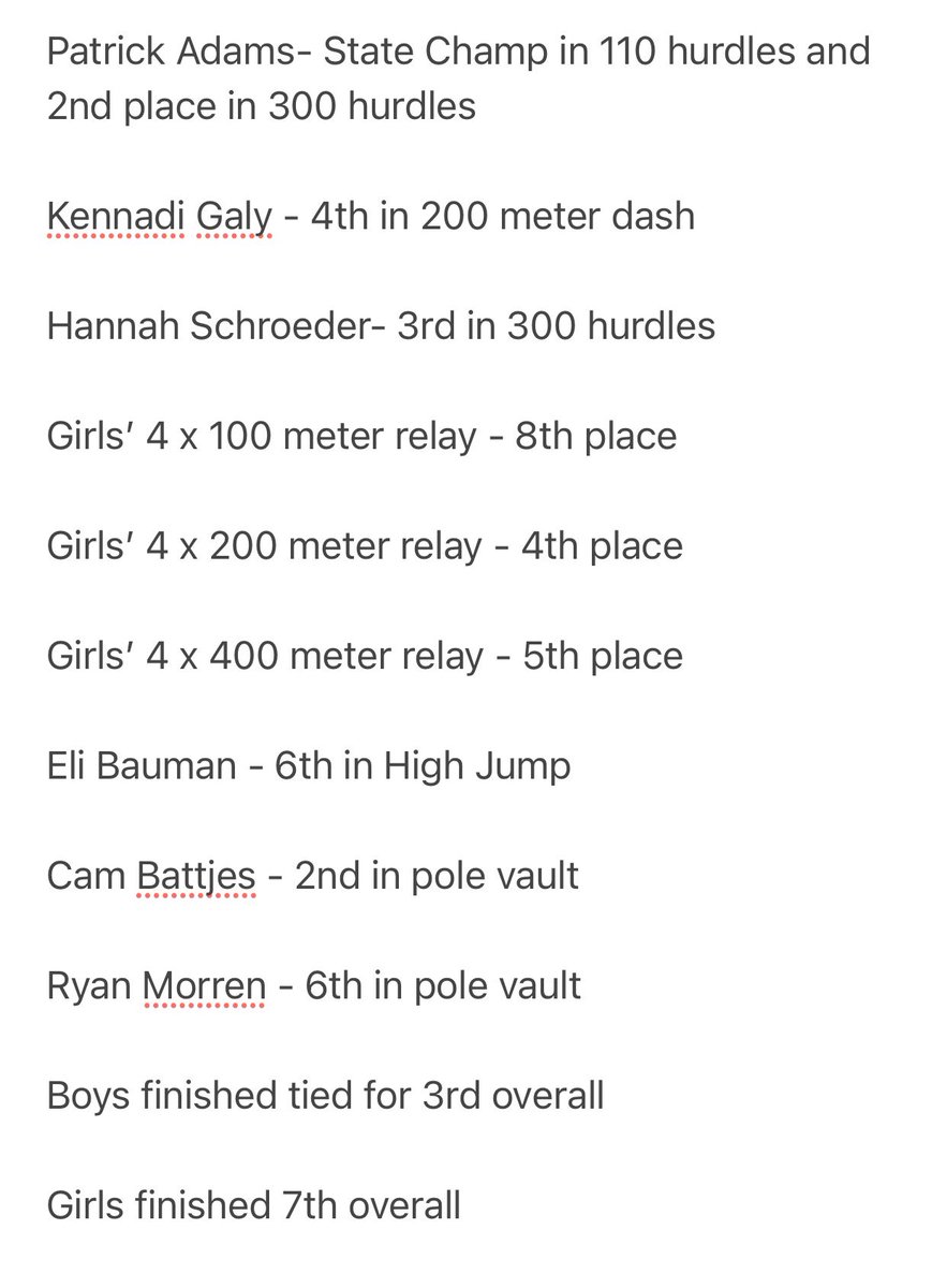 Another great day for our Track &amp; Field team at the Individual State Finals! Here is some of the many accomplishments from today!