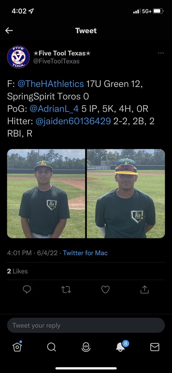Pretty good day at the plate hitter of the game with a double and single with two RBI’s <a href="/TheHAthletics/">Houston Athletics</a> <a href="/FiveToolTexas/">✭Five Tool Texas✭</a> <a href="/WCJC_Pioneers/">Wharton Baseball</a>