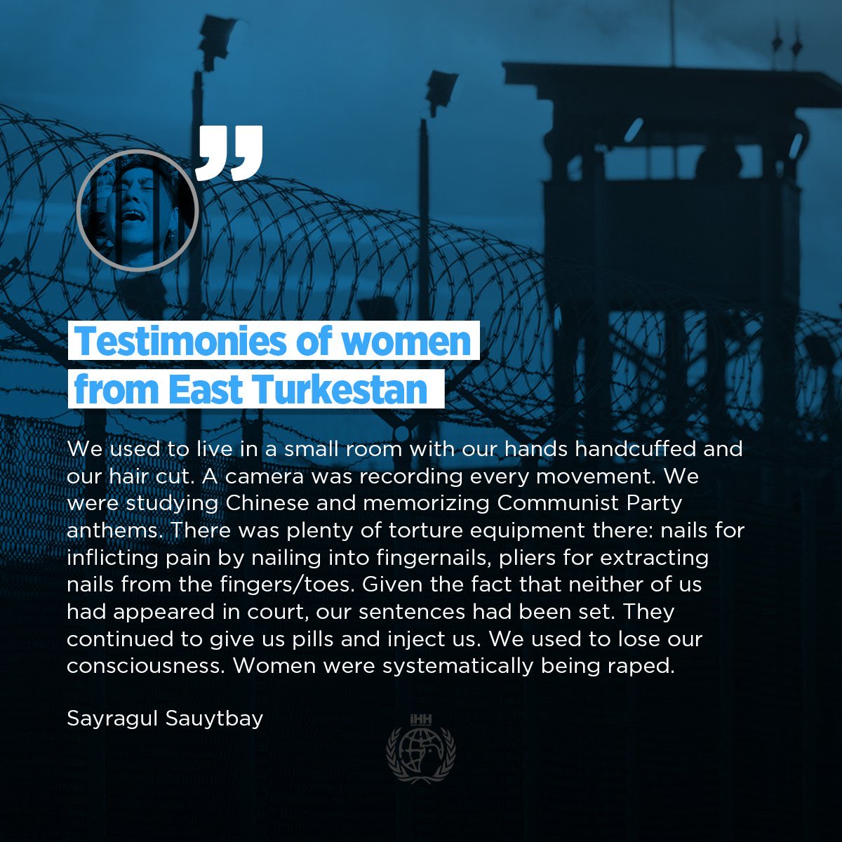 Uyghur_Report's tweet photo. Testimonies of women from East Turkestan 

We used to live in a small room with our hands handcuffed and our hair cut...Women were systematically being raped!

#NotFoolingButGenocide https://t.co/ZRoOkINmxO